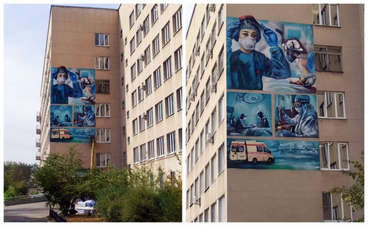 В честь медиков из красной зоны нарисовали граффити. Воронеж Северный район